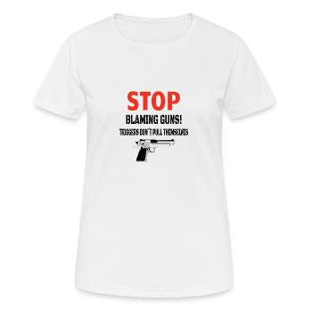 GUNS: Stop Blaming Guns - Women's Breathable T-Shirt - white - Front - AI Model Female 172 dark (172cm)
