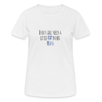 Chaque fille a besoin d’une petite déchirure dans son jean - T-shirt respirant Femme - blanc - Devant - AI Model Female 172 dark (172cm)