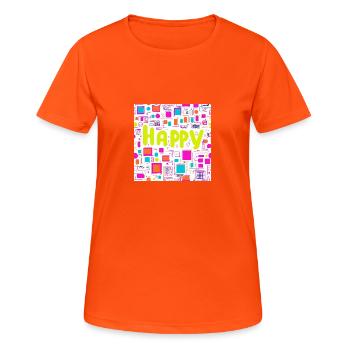 Colorful Happy - Frauen T-Shirt atmungsaktiv - Neonorange - Vorne - AI Model Female 172 dark (172cm)