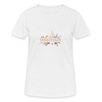 Trauzeugin! Blumen, bunt, personalisierbar - Frauen T-Shirt atmungsaktiv - Weiß - Vorne - AI Model Female 172 dark (172cm)