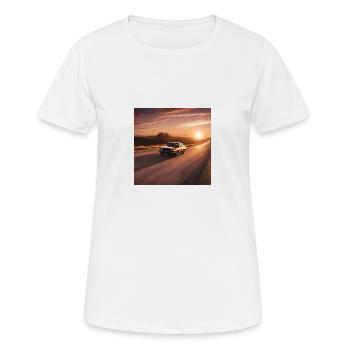 Auto fährt in den Sonnenuntergang - Frauen T-Shirt atmungsaktiv - Weiß - Vorne - AI Model Female 172 dark (172cm)