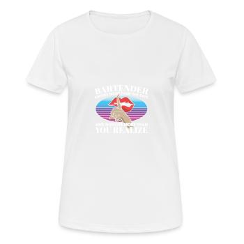 La barmaid en sait plus qu’elle ne le dit Remarque plus - T-shirt respirant Femme - blanc - Devant - AI Model Female 172 dark (172cm)