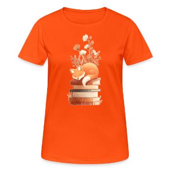 Fox on stack of books - Women's Breathable T-Shirt - neon orange - Front - AI Model Female 172 dark (172cm)