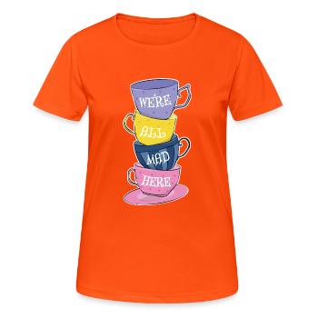 We're All Mad Here - Mad Tea Party - Tea Cups - Women's Breathable T-Shirt - neon orange - Front - AI Model Female 172 dark (172cm)