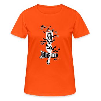 Beiß mich Vampire Fledermäuse - Frauen T-Shirt atmungsaktiv - Neonorange - Vorne - AI Model Female 172 dark (172cm)