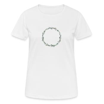 Moderner Eukalyptuskranz, personalisierbar - Frauen T-Shirt atmungsaktiv - Weiß - Vorne - AI Model Female 172 dark (172cm)