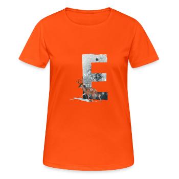 E – caractère décoratif – hiver - T-shirt respirant Femme - orange néon - Devant - AI Model Female 172 dark (172cm)