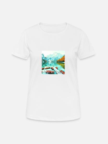 Lago di braies,Pragser Wildsee,see,landschaft,berg - Andningsaktiv T-shirt dam - vit