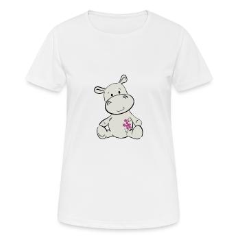 Happy Hippo - Frauen T-Shirt atmungsaktiv - Weiß - Vorne - AI Model Female 172 dark (172cm)