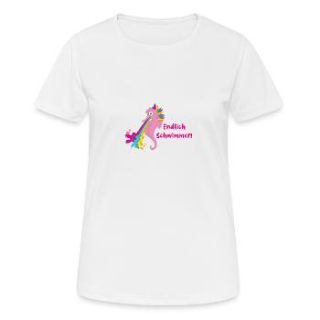 endlich schwimmer,seepferdchen,regenbogen,kotzen - Frauen T-Shirt atmungsaktiv - Weiß - Vorne - AI Model Female 172 dark (172cm)