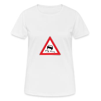 Panneau de signalisation route glissante - T-shirt respirant Femme - blanc - Devant - AI Model Female 172 dark (172cm)