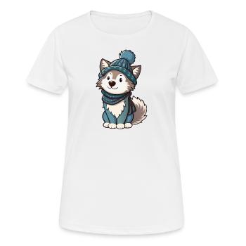 Loup mignon avec écharpe et chapeau à pompon. - T-shirt respirant Femme - blanc - Devant - AI Model Female 172 dark (172cm)