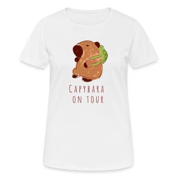 Capybara, sac à dos, tortue, en tournée - T-shirt respirant Femme - blanc - Devant - AI Model Female 172 dark (172cm)