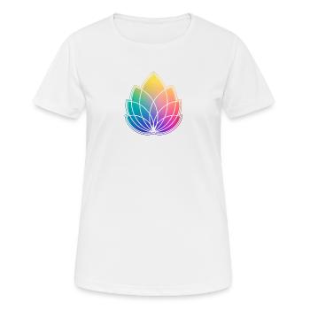 Bunte Abstrakte Yoga Geometrie Blüte / Blume - Frauen T-Shirt atmungsaktiv - Weiß - Vorne - AI Model Female 172 dark (172cm)