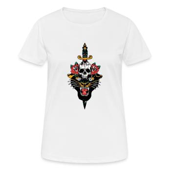 panthere head of death skull dagger pink flower - Women's Breathable T-Shirt - white - Front - AI Model Female 172 dark (172cm)