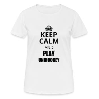 keep calm unihockey - Frauen T-Shirt atmungsaktiv - Weiß - Vorne - AI Model Female 172 dark (172cm)