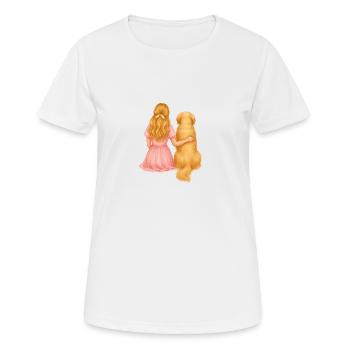 Blonde woman with golden retriever - Women's Breathable T-Shirt - white - Front - AI Model Female 172 dark (172cm)