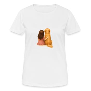 Kleines Mädchen mit Golden Retriever – Aquarell - Frauen T-Shirt atmungsaktiv - Weiß - Vorne - AI Model Female 172 dark (172cm)
