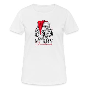Santa ZWERGPUDEL Merry Christmas Hunde Wilsigns - Frauen T-Shirt atmungsaktiv - Weiß - Vorne - AI Model Female 172 dark (172cm)