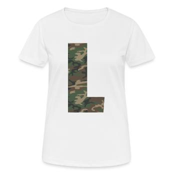 Robuster Buchstabe L im Tarnmuster! - Frauen T-Shirt atmungsaktiv - Weiß - Vorne - AI Model Female 172 dark (172cm)