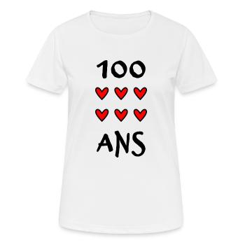 100 ANS. 100e ANNIVERSAIRE. ANNIVERSAIRE 100 ANS. - T-shirt respirant Femme - blanc - Devant - AI Model Female 172 dark (172cm)