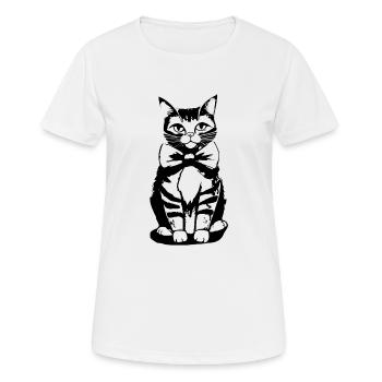 Katze mit fliege um den Hals - Frauen T-Shirt atmungsaktiv - Weiß - Vorne - AI Model Female 172 dark (172cm)