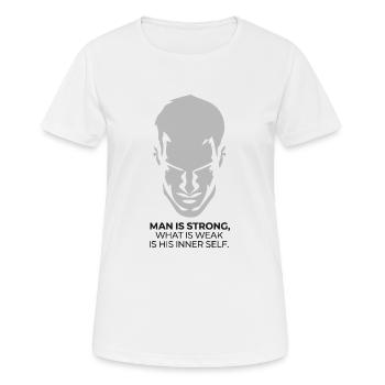 MAN IS STRONG - Women's Breathable T-Shirt - white - Front - AI Model Female 172 dark (172cm)