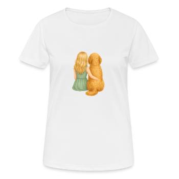 Petite fille blonde avec golden retriever - T-shirt respirant Femme - blanc - Devant - AI Model Female 172 dark (172cm)