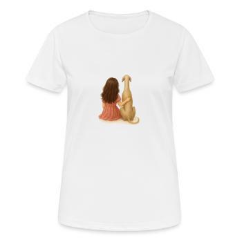 Kleines Mädchen mit Windhund – Aquarell - Frauen T-Shirt atmungsaktiv - Weiß - Vorne - AI Model Female 172 dark (172cm)
