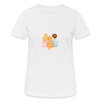 Two Children with Golden Retriever – Young Girls - Women's Breathable T-Shirt - white - Front - AI Model Female 172 dark (172cm)