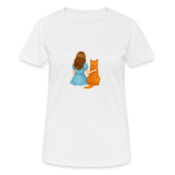 Soul Friends – Girl & Cat - Women's Breathable T-Shirt - white - Front - AI Model Female 172 dark (172cm)