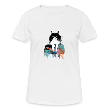 smoking, chat, costume, graffiti, smoking - T-shirt respirant Femme - blanc - Devant - AI Model Female 172 dark (172cm)