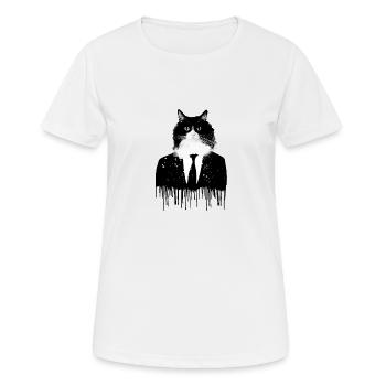 smoking, chat, costume, graffiti, smoking - T-shirt respirant Femme - blanc - Devant - AI Model Female 172 dark (172cm)