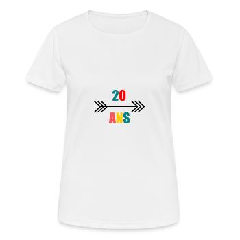 20 ANS,20e ANNIVERSAIRE,ANNIVERSAIRE 20 ANS,20 - T-shirt respirant Femme - blanc - Devant - AI Model Female 172 dark (172cm)