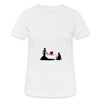 Hochzeit Brautpaar Leine Herz - Frauen T-Shirt atmungsaktiv - Weiß - Vorne - AI Model Female 172 dark (172cm)