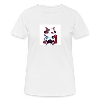 Kaweii chat jouant à des jeux informatiques art numérique - T-shirt respirant Femme - blanc - Devant - AI Model Female 172 dark (172cm)