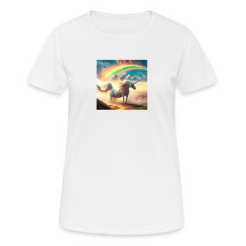 Licorne avec un arc-en-ciel dans un monde fantastique - T-shirt respirant Femme - blanc - Devant - AI Model Female 172 dark (172cm)