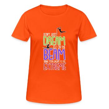 Gymnastik Turnen und Kunsturnen Akrobatik Sport - Frauen T-Shirt atmungsaktiv - Neonorange - Vorne - AI Model Female 172 dark (172cm)