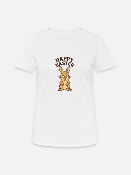 Osterhase mit Happy Easter, Osterhase - Frauen T-Shirt atmungsaktiv - Weiß