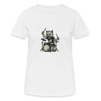 Chat jouant de la batterie Musique Punk Rock - T-shirt respirant Femme - blanc - Devant - AI Model Female 172 dark (172cm)