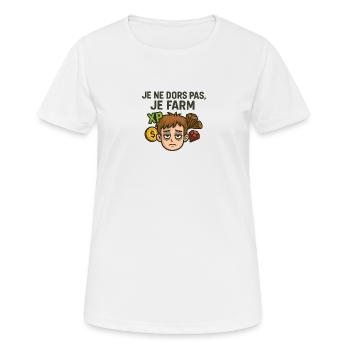 T-shirt Gamer « Je ne dors pas, je farm » – Humour - T-shirt respirant Femme - blanc - Devant - AI Model Female 172 dark (172cm)