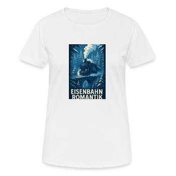 Eisenbahn Dampflok Winter Wald Romantik - Frauen T-Shirt atmungsaktiv - Weiß - Vorne - AI Model Female 172 dark (172cm)