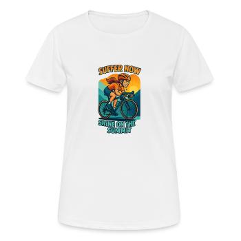 Rennradfahrerin Shirt Suffer Now Shine Summit - Frauen T-Shirt atmungsaktiv - Weiß - Vorne - AI Model Female 172 dark (172cm)