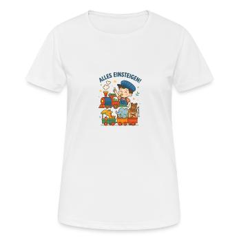 Eisenbahn Kinder Alles Einsteigen - Frauen T-Shirt atmungsaktiv - Weiß - Vorne - AI Model Female 172 dark (172cm)