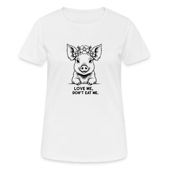 Cochon avec couronne de fleurs – Aimez-moi, ne me mangez pas - T-shirt respirant Femme - blanc - Devant - AI Model Female 172 dark (172cm)