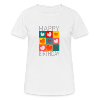Birthday. HAPPY BIRTHDAY. Happy birthday. - Women's Breathable T-Shirt - white - Front - AI Model Female 172 dark (172cm)