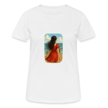 Schwarzhaariges Mädchen am Meer - Frauen T-Shirt atmungsaktiv - Weiß - Vorne - AI Model Female 172 dark (172cm)