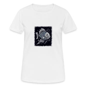 adventure humor fish hook angling love fish head - Women's Breathable T-Shirt - white - Front - AI Model Female 172 dark (172cm)