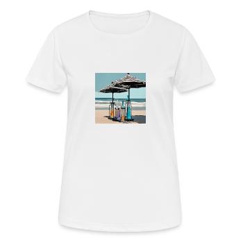 Style Estival : Parasols en Bord de Mer - T-shirt respirant Femme - blanc - Devant - AI Model Female 172 dark (172cm)