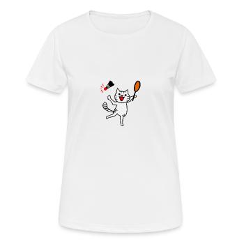 Un chat excité joue au badminton - T-shirt respirant Femme - blanc - Devant - AI Model Female 172 dark (172cm)